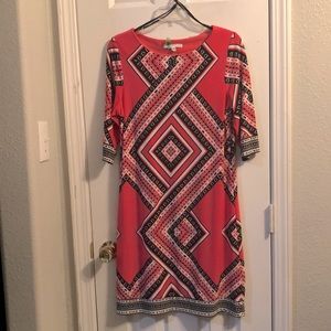 Studio One Knee Length 3/4 Sleeve Sheath Dress size small coral & black